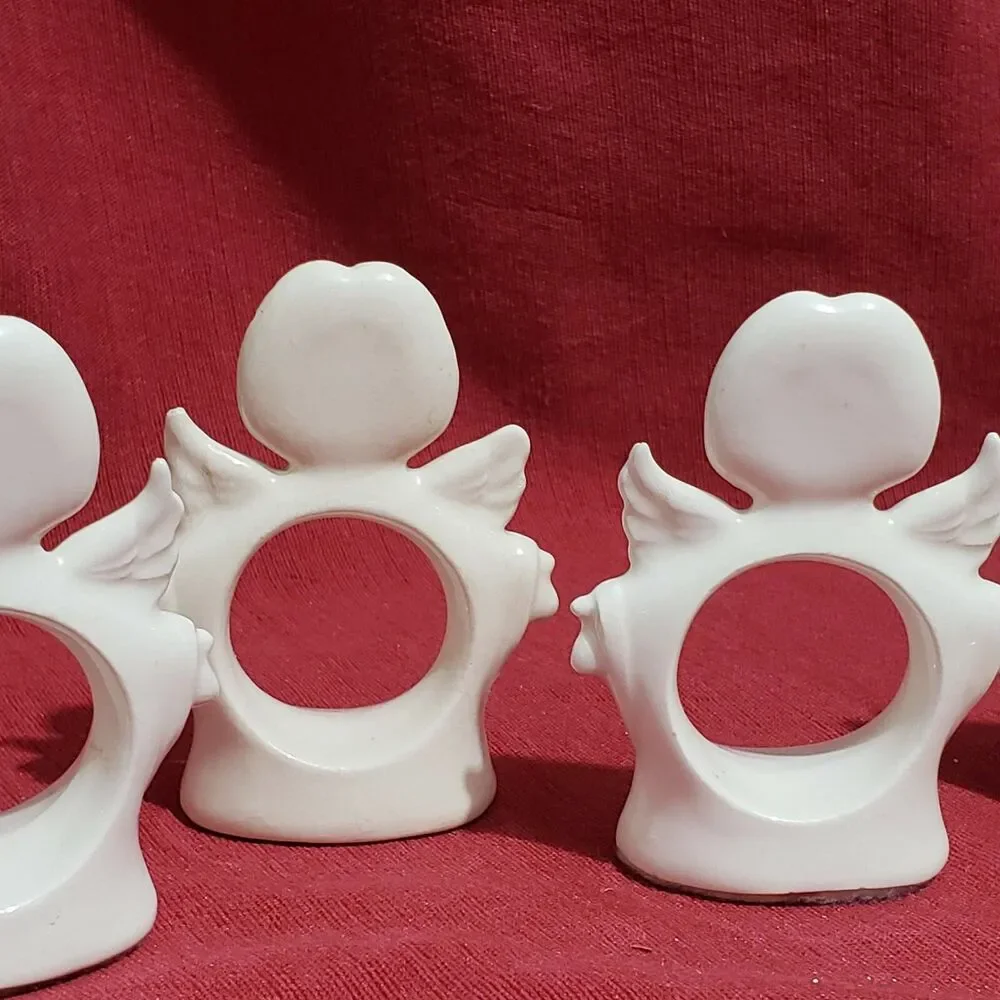 Set of 5 Napkin Rings Porcelain Angels Wing Angels Girls Cherubs
